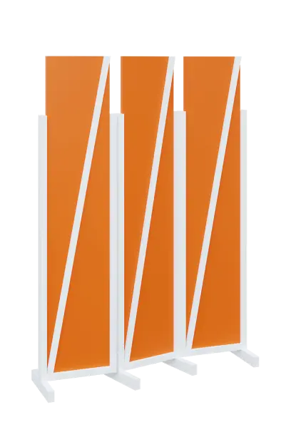ATMOSFERE LINE 219, dřevěný 3-dílný paraván, mobilní, výška 1900 mm, rám bílá, výplň pomeranč