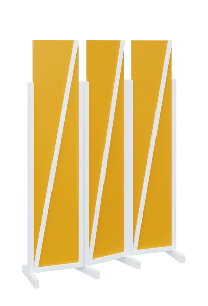 ATMOSFERE LINE 219, dřevěný 3-dílný paraván, mobilní, výška 1900 mm, rám bílá, výplň žlutá odio