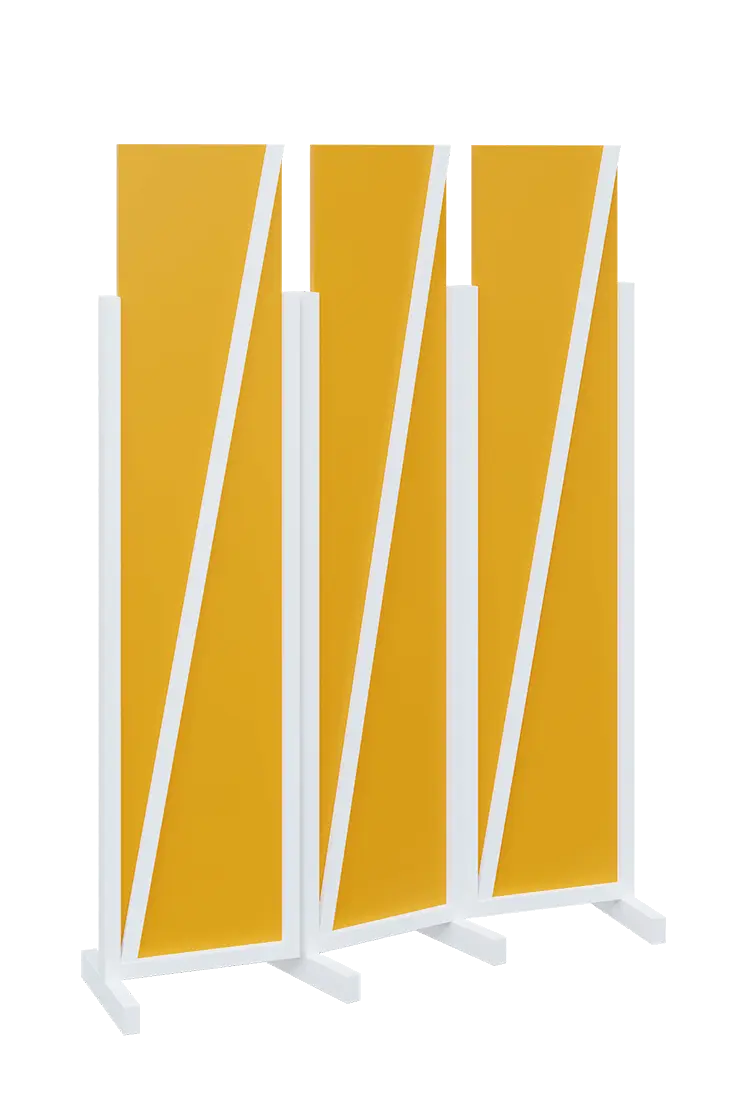 ATMOSFERE LINE 219, dřevěný 3-dílný paraván, mobilní, výška 1900 mm, rám bílá, výplň žlutá odio