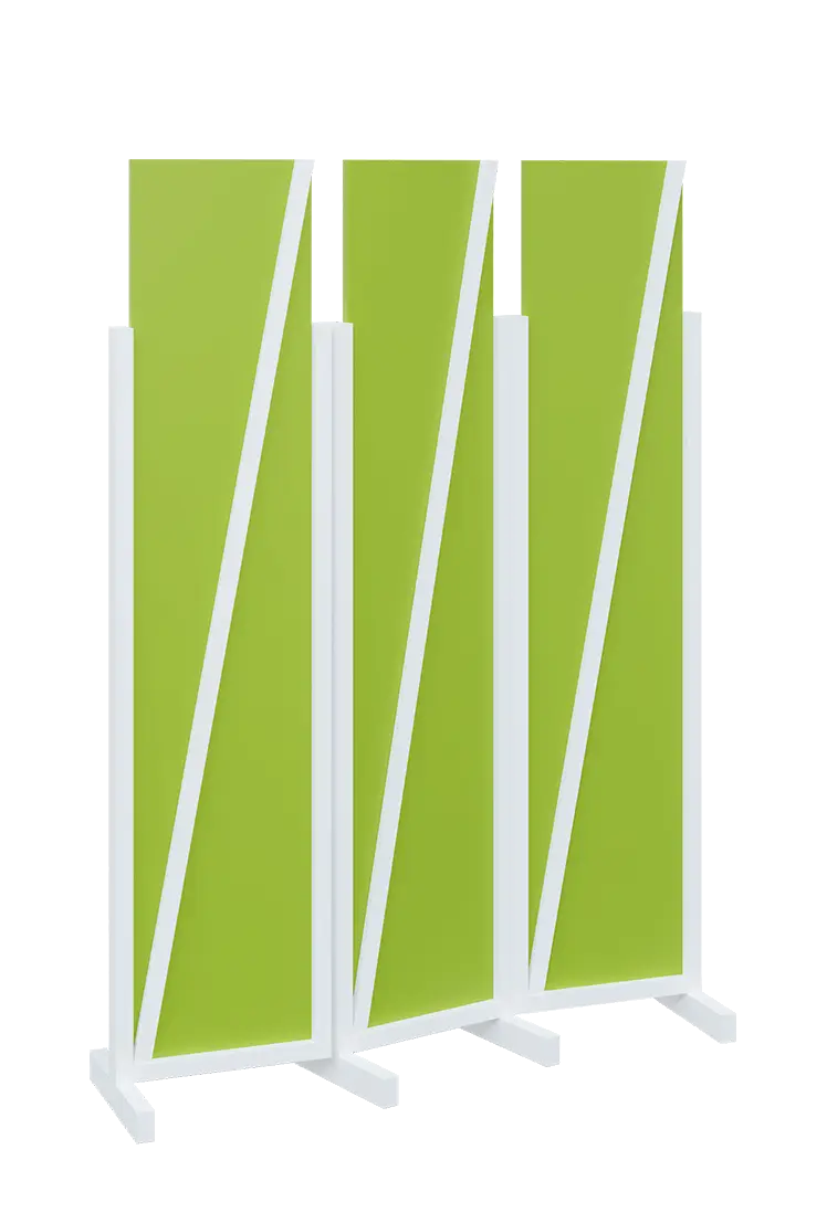 ATMOSFERE LINE 219, dřevěný 3-dílný paraván, mobilní, výška 1900 mm, rám bílá, výplň jarní zeleň