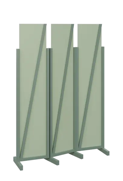 ATMOSFERE LINE 219, dřevěný 3-dílný paraván, mobilní, výška 1900 mm, rám industrial green, výplň pistáciově zelená