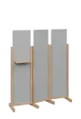 ATMOSFERE LINE 316, dřevěný 3-dílný paraván, mobilní, výška 1600 mm, rám dub bardolino, výplň šedá, polička