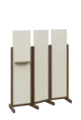 ATMOSFERE LINE 316, dřevěný 3-dílný paraván, mobilní, výška 1600 mm, rám ořech královský, výplň smetanová, polička