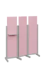 ATMOSFERE LINE 316, dřevěný 3-dílný paraván, mobilní, výška 1600 mm, rám šedá, výplň pastelově růžová, polička