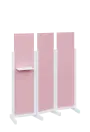 ATMOSFERE LINE 316, dřevěný 3-dílný paraván, mobilní, výška 1600 mm, rám bílá, výplň pastelově růžová, polička