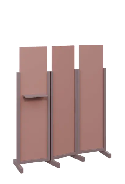 ATMOSFERE LINE 316, dřevěný 3-dílný paraván, mobilní, výška 1600 mm, rám sandy lilac, výplň antická růžová, polička