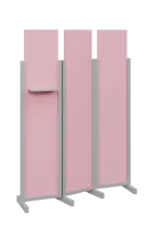 ATMOSFERE LINE 319, dřevěný 3-dílný paraván, mobilní, výška 1900 mm, rám šedá, výplň pastelově růžov