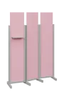 ATMOSFERE LINE 319, dřevěný 3-dílný paraván, mobilní, výška 1900 mm, rám šedá, výplň pastelově růžová, polička