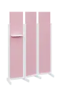 ATMOSFERE LINE 319, dřevěný 3-dílný paraván, mobilní, výška 1900 mm, rám bílá, výplň pastelově růžová, polička