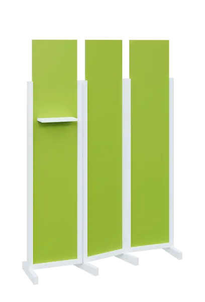 ATMOSFERE LINE 319, dřevěný 3-dílný paraván, mobilní, výška 1900 mm, rám bílá, výplň jarní zeleň, polička