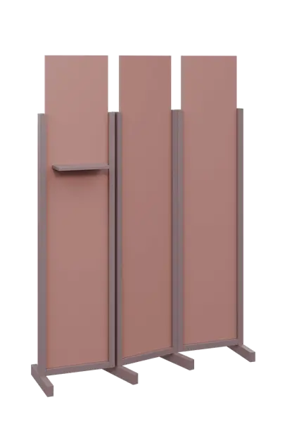 ATMOSFERE LINE 319, dřevěný 3-dílný paraván, mobilní, výška 1900 mm, rám sandy lilac, výplň antická růžová, polička