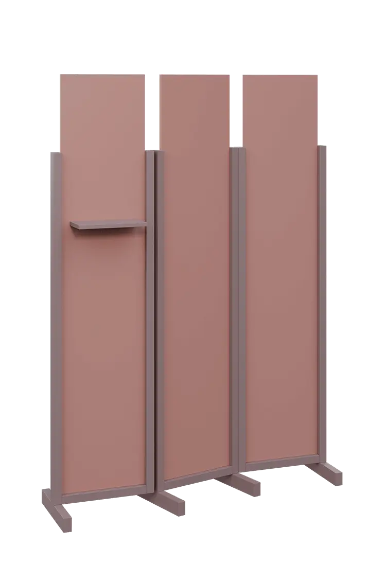 ATMOSFERE LINE 319, dřevěný 3-dílný paraván, mobilní, výška 1900 mm, rám sandy lilac, výplň antická růžová, polička