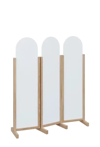 ATMOSFERE ROUND 116, dřevěný 3-dílný paraván, mobilní, výška 1600 mm, rám dub bardolino, výplň bílá