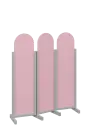 ATMOSFERE ROUND 116, dřevěný 3-dílný paraván, mobilní, výška 1600 mm, rám šedá, výplň pastelově růžová