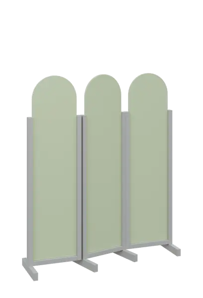 ATMOSFERE ROUND 116, dřevěný 3-dílný paraván, mobilní, výška 1600 mm, rám šedá, výplň šedo-zelinkavá