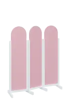 ATMOSFERE ROUND 116, dřevěný 3-dílný paraván, mobilní, výška 1600 mm, rám bílá, výplň pastelově růžo