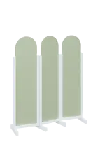 ATMOSFERE ROUND 116, dřevěný 3-dílný paraván, mobilní, výška 1600 mm, rám bílá, výplň šedo-zelinkavá