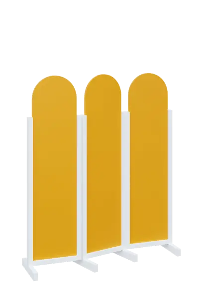 ATMOSFERE ROUND 116, dřevěný 3-dílný paraván, mobilní, výška 1600 mm, rám bílá, výplň žlutá odio