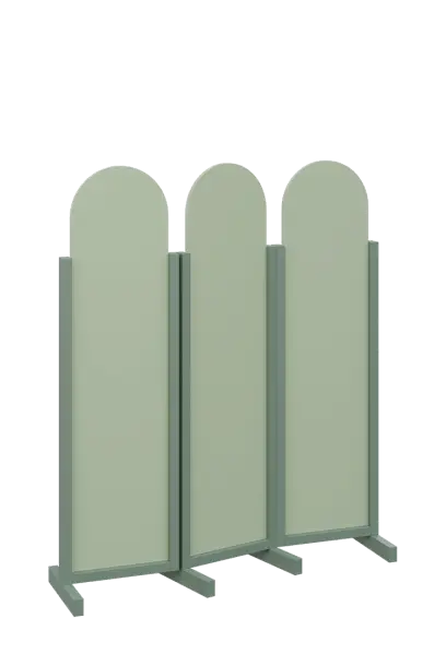 ATMOSFERE ROUND 116, dřevěný 3-dílný paraván, mobilní, výška 1600 mm, rám industrial green, výplň pistáciově zelená