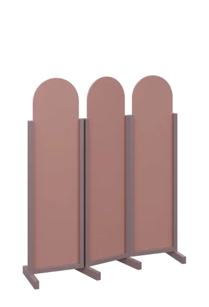 ATMOSFERE ROUND 116, dřevěný 3-dílný paraván, mobilní, výška 1600 mm, rám sandy lilac, výplň antická růžová