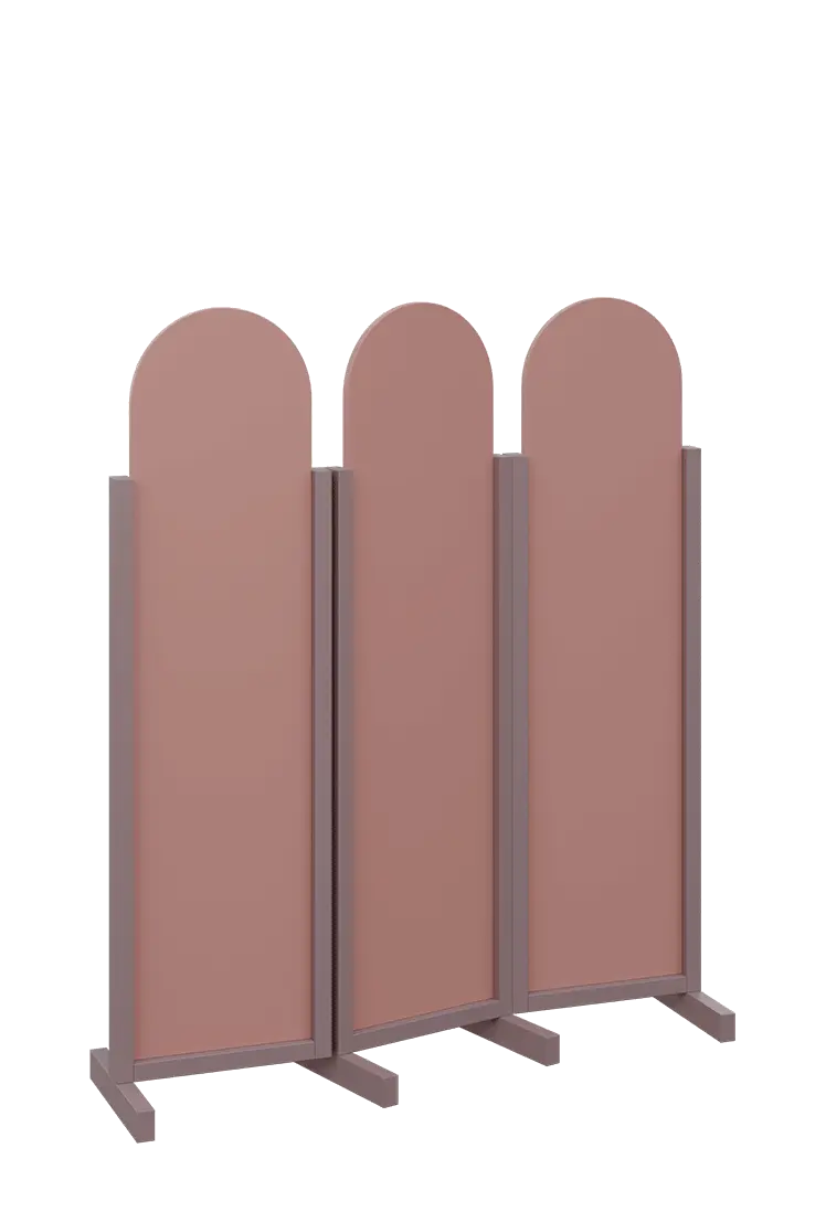 ATMOSFERE ROUND 116, dřevěný 3-dílný paraván, mobilní, výška 1600 mm, rám sandy lilac, výplň antická růžová