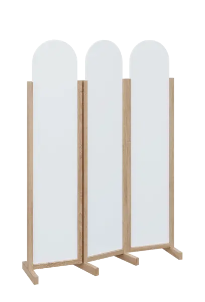 ATMOSFERE ROUND 119, dřevěný 3-dílný paraván, mobilní, výška 1900 mm, rám dub bardolino, výplň bílá