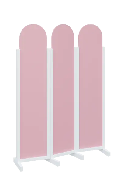 ATMOSFERE ROUND 119, dřevěný 3-dílný paraván, mobilní, výška 1900 mm, rám bílá, výplň pastelově růžová