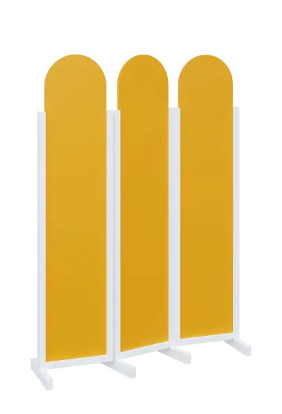 ATMOSFERE ROUND 119, dřevěný 3-dílný paraván, mobilní, výška 1900 mm, rám bílá, výplň žlutá odio