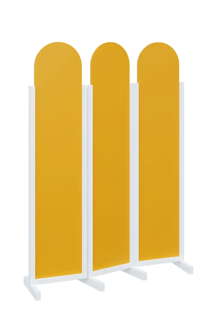ATMOSFERE ROUND 119, dřevěný 3-dílný paraván, mobilní, výška 1900 mm, rám bílá, výplň žlutá odio