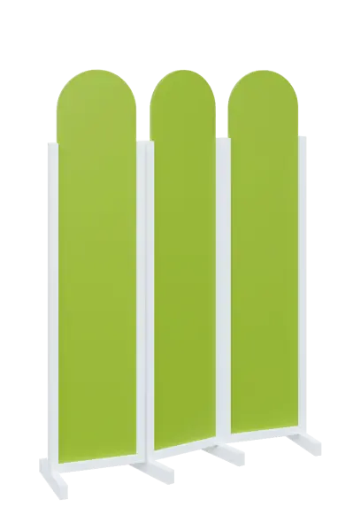 ATMOSFERE ROUND 119, dřevěný 3-dílný paraván, mobilní, výška 1900 mm, rám bílá, výplň jarní zeleň