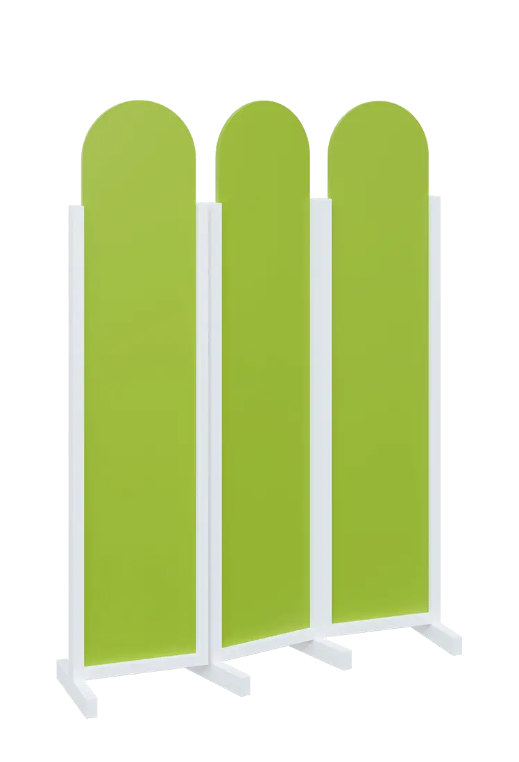 ATMOSFERE ROUND 119, dřevěný 3-dílný paraván, mobilní, výška 1900 mm, rám bílá, výplň jarní zeleň