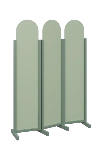 ATMOSFERE ROUND 119, dřevěný 3-dílný paraván, mobilní, výška 1900 mm, rám industrial green, výplň pistáciově zelená