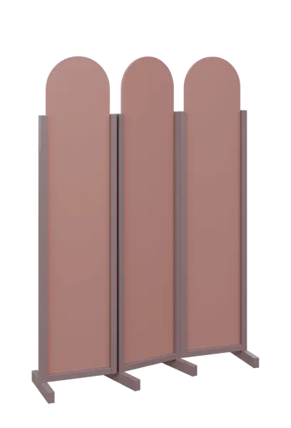 ATMOSFERE ROUND 119, dřevěný 3-dílný paraván, mobilní, výška 1900 mm, rám sandy lilac, výplň antická růžová