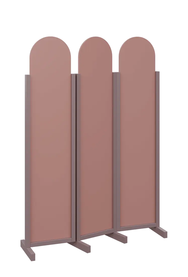 ATMOSFERE ROUND 119, dřevěný 3-dílný paraván, mobilní, výška 1900 mm, rám sandy lilac, výplň antická růžová