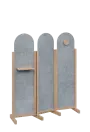 ATMOSFERE ROUND 216, dřevěný 3-dílný paraván, mobilní, výška 1600 mm, rám dub bardolino, výplň beton šedý, polička, věšák