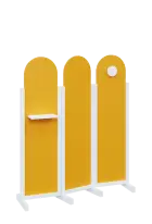 ATMOSFERE ROUND 216, dřevěný 3-dílný paraván, mobilní, výška 1600 mm, rám bílá, výplň žlutá odio, po