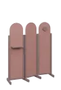 ATMOSFERE ROUND 216, dřevěný 3-dílný paraván, mobilní, výška 1600 mm, rám sandy lilac, výplň antická růžová, polička, věšák