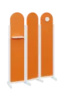 ATMOSFERE ROUND 219, dřevěný 3-dílný paraván, mobilní, výška 1900 mm, rám bílá, výplň pomeranč, polička, věšák