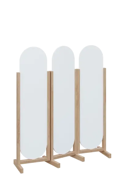 ATMOSFERE ROUND 316, dřevěný 3-dílný paraván, mobilní, výška 1600 mm, rám dub bardolino, výplň bílá