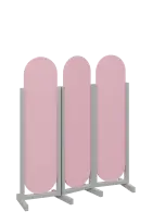 ATMOSFERE ROUND 316, dřevěný 3-dílný paraván, mobilní, výška 1600 mm, rám šedá, výplň pastelově růžo