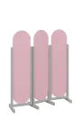 ATMOSFERE ROUND 316, dřevěný 3-dílný paraván, mobilní, výška 1600 mm, rám šedá, výplň pastelově růžová
