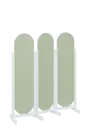 ATMOSFERE ROUND 316, dřevěný 3-dílný paraván, mobilní, výška 1600 mm, rám bílá, výplň šedo-zelinkavá