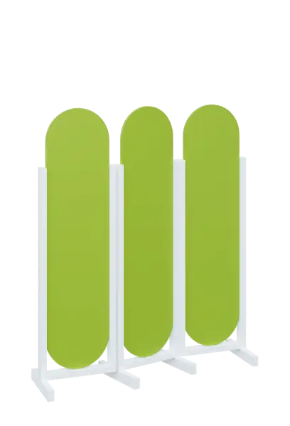 ATMOSFERE ROUND 316, dřevěný 3-dílný paraván, mobilní, výška 1600 mm, rám bílá, výplň jarní zeleň