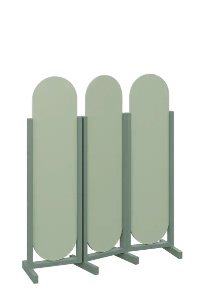 ATMOSFERE ROUND 316, dřevěný 3-dílný paraván, mobilní, výška 1600 mm, rám industrial green, výplň pistáciově zelená
