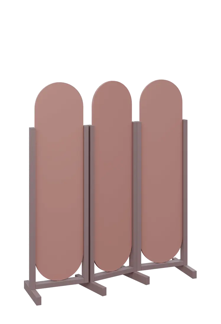 ATMOSFERE ROUND 316, dřevěný 3-dílný paraván, mobilní, výška 1600 mm, rám sandy lilac, výplň antická růžová