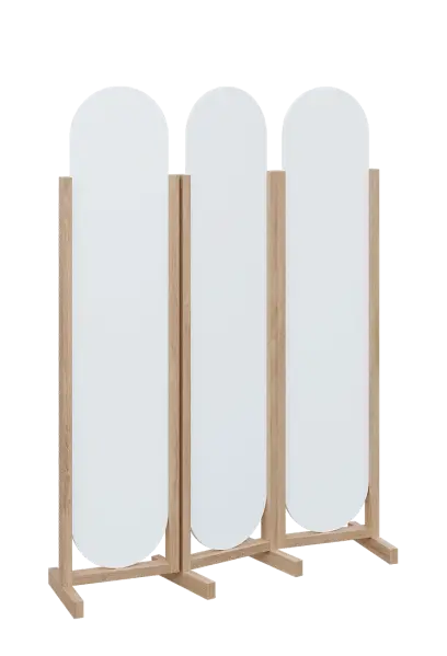 ATMOSFERE ROUND 319, dřevěný 3-dílný paraván, mobilní, výška 1900 mm, rám dub bardolino, výplň bílá