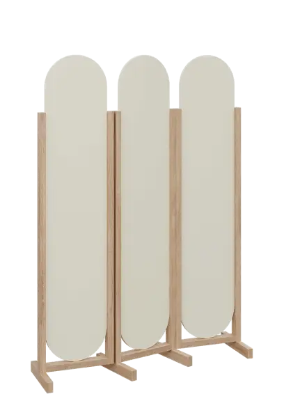 ATMOSFERE ROUND 319, dřevěný 3-dílný paraván, mobilní, výška 1900 mm, rám dub bardolino, výplň smetanová