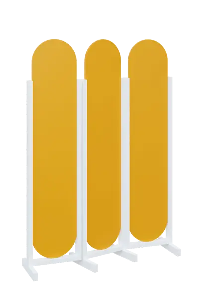 ATMOSFERE ROUND 319, dřevěný 3-dílný paraván, mobilní, výška 1900 mm, rám bílá, výplň žlutá odio