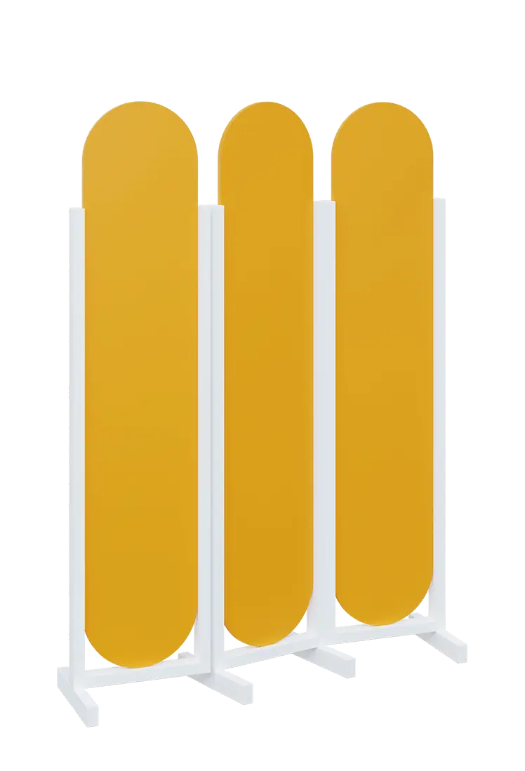 ATMOSFERE ROUND 319, dřevěný 3-dílný paraván, mobilní, výška 1900 mm, rám bílá, výplň žlutá odio