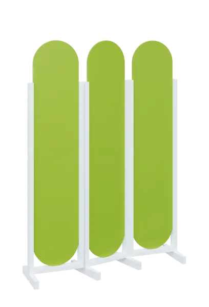 ATMOSFERE ROUND 319, dřevěný 3-dílný paraván, mobilní, výška 1900 mm, rám bílá, výplň jarní zeleň